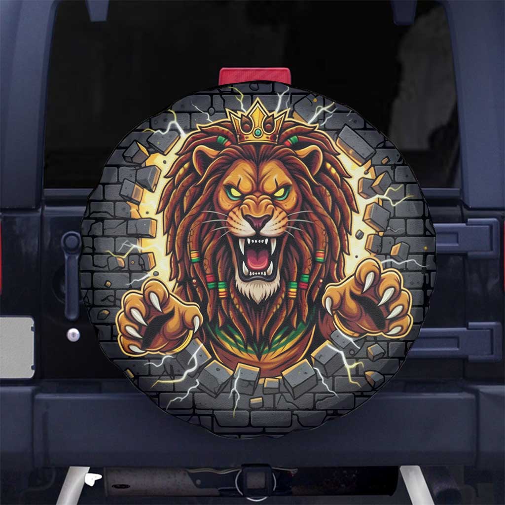 Jamaica Rasta Lion Spare Tire Cover Reggae Lion Breaking Wall Design - Wonder Print Shop
