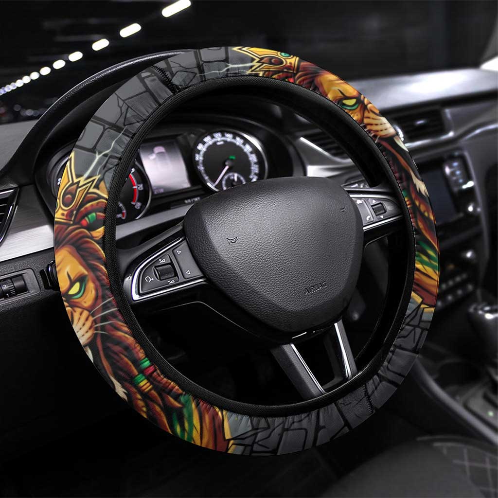 Jamaica Rasta Lion Steering Wheel Cover Reggae Lion Breaking Wall Design - Wonder Print Shop