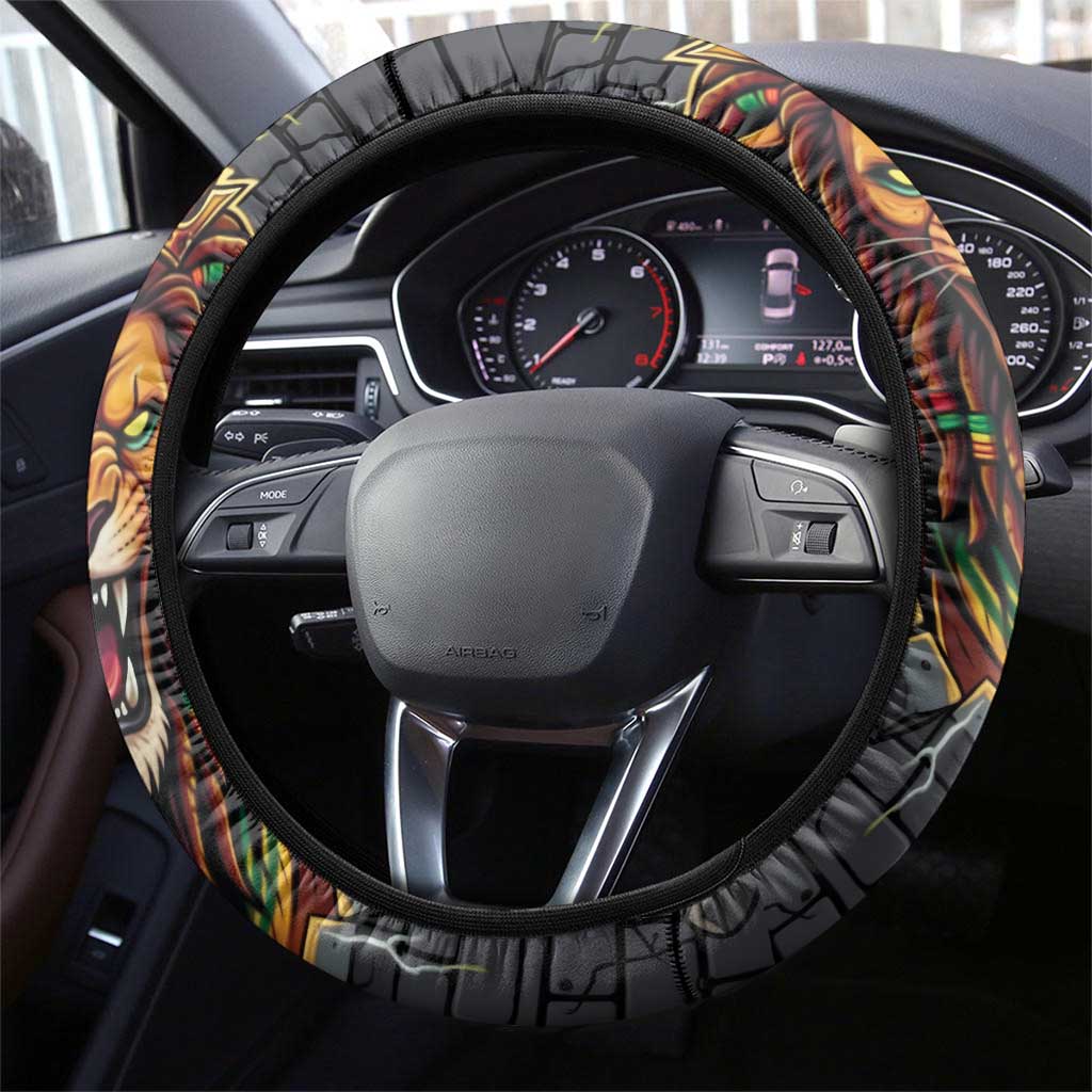 Jamaica Rasta Lion Steering Wheel Cover Reggae Lion Breaking Wall Design - Wonder Print Shop