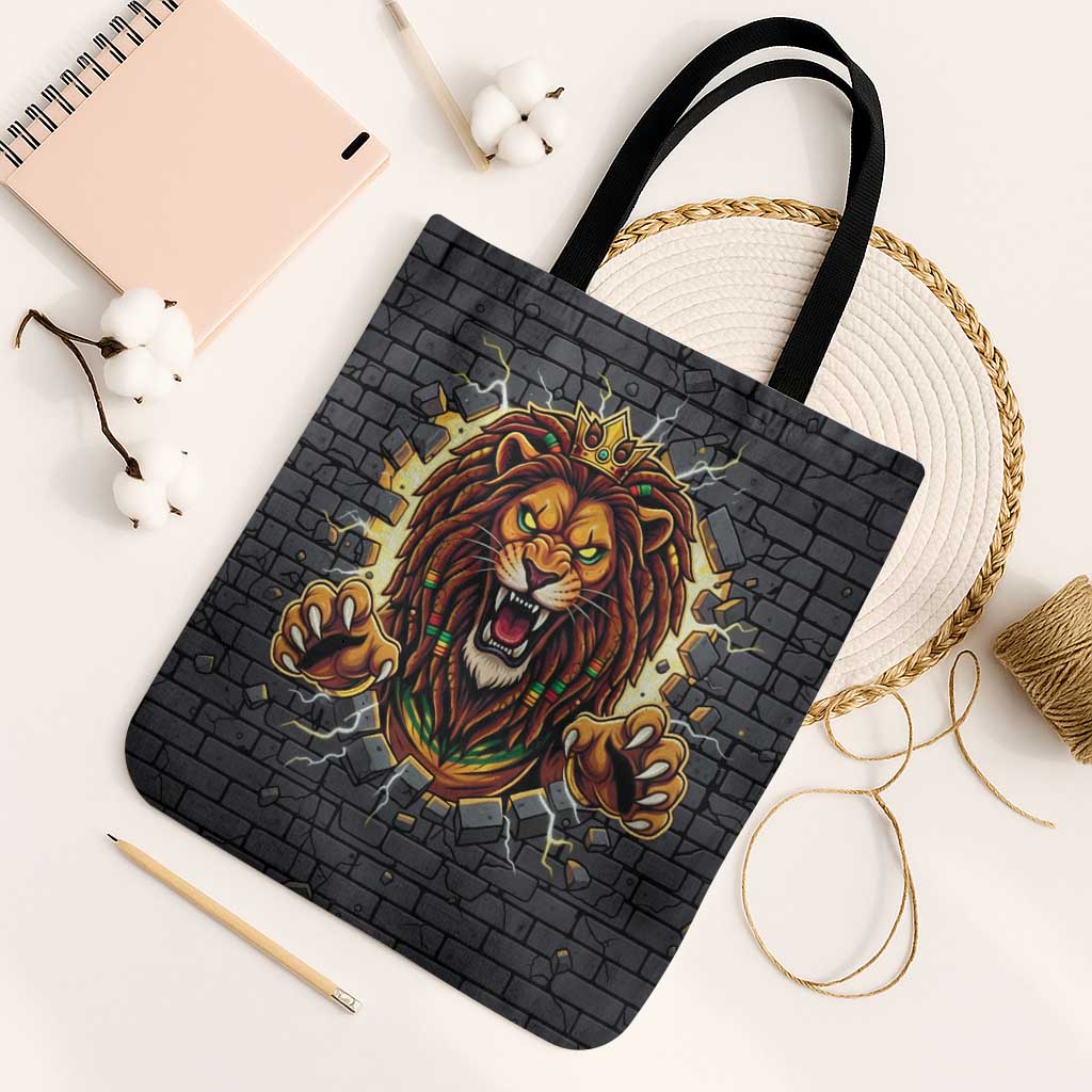 Jamaica Rasta Lion Tote Bag Reggae Lion Breaking Wall Design - Wonder Print Shop