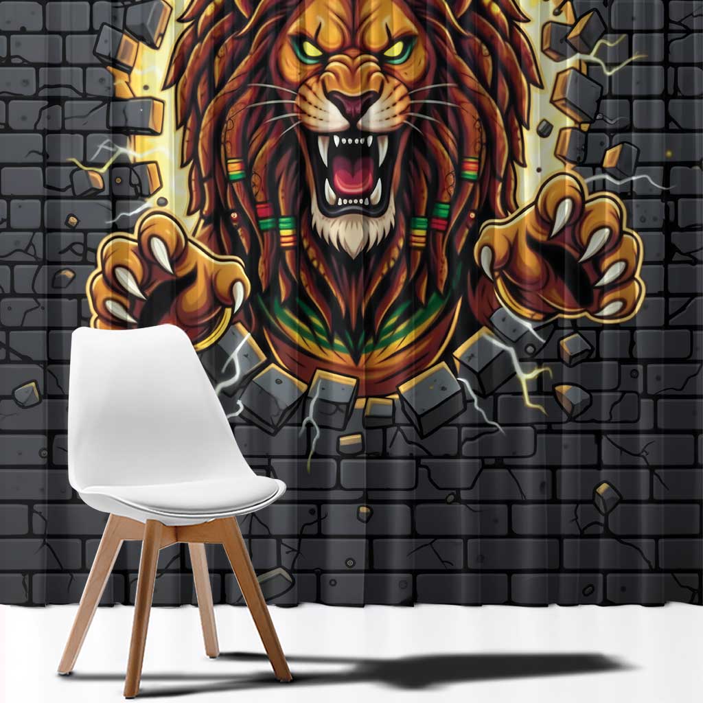 Jamaica Rasta Lion Window Curtain Reggae Lion Breaking Wall Design - Wonder Print Shop