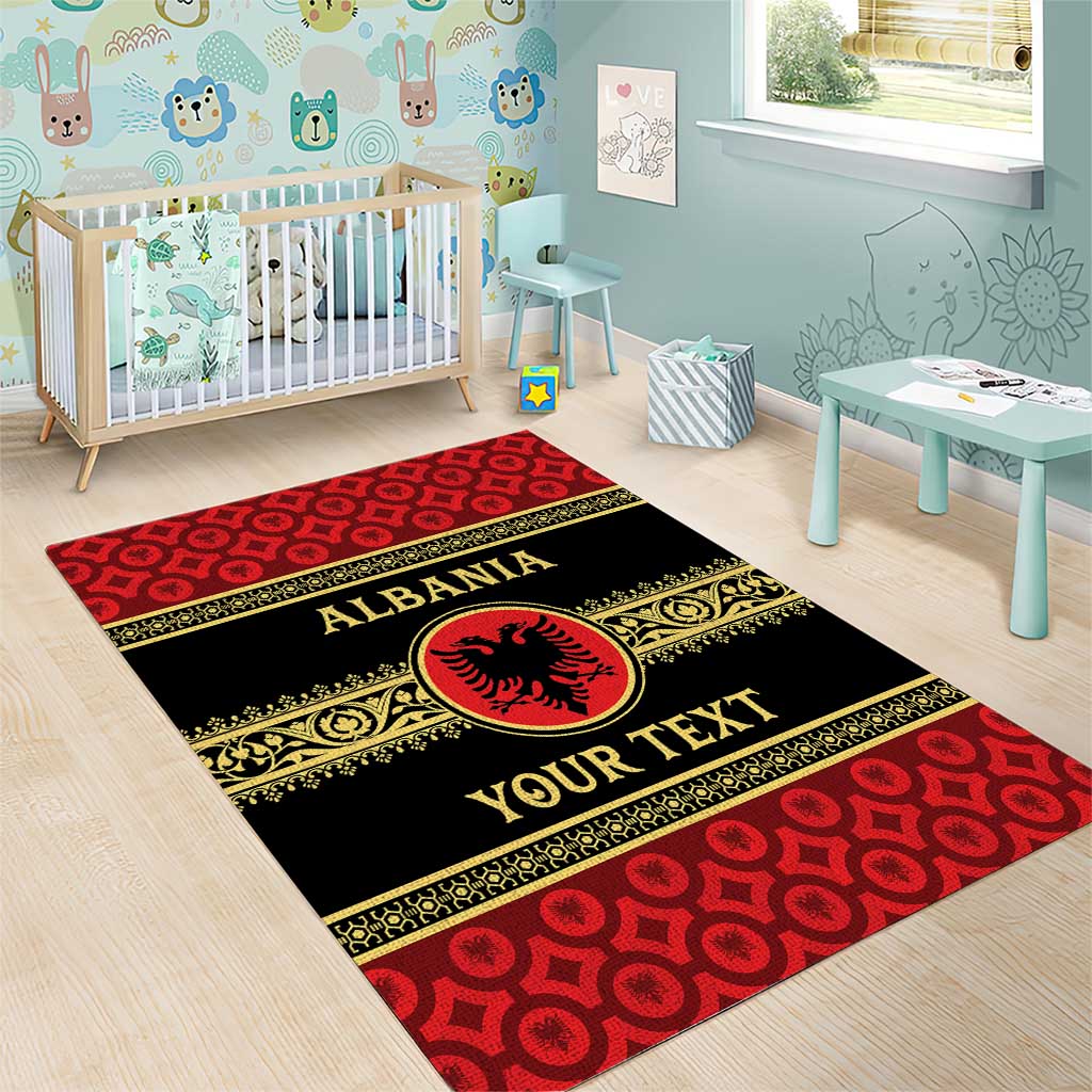 Personalized Albania Eagle Area Rug Red and Black Heritage - Wonder Print Shop