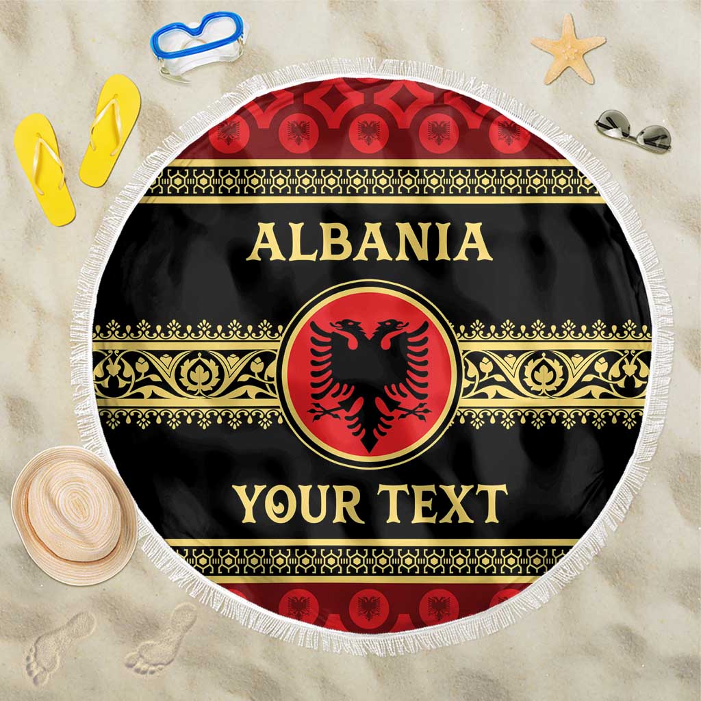 Personalized Albania Eagle Beach Blanket Red and Black Heritage - Wonder Print Shop