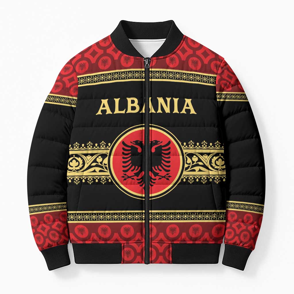 Personalized Albania Eagle Bomber Puffer Jacket Red and Black Heritage - Wonder Print Shop