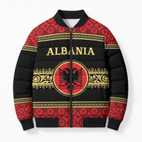 Personalized Albania Eagle Bomber Puffer Jacket Red and Black Heritage - Wonder Print Shop