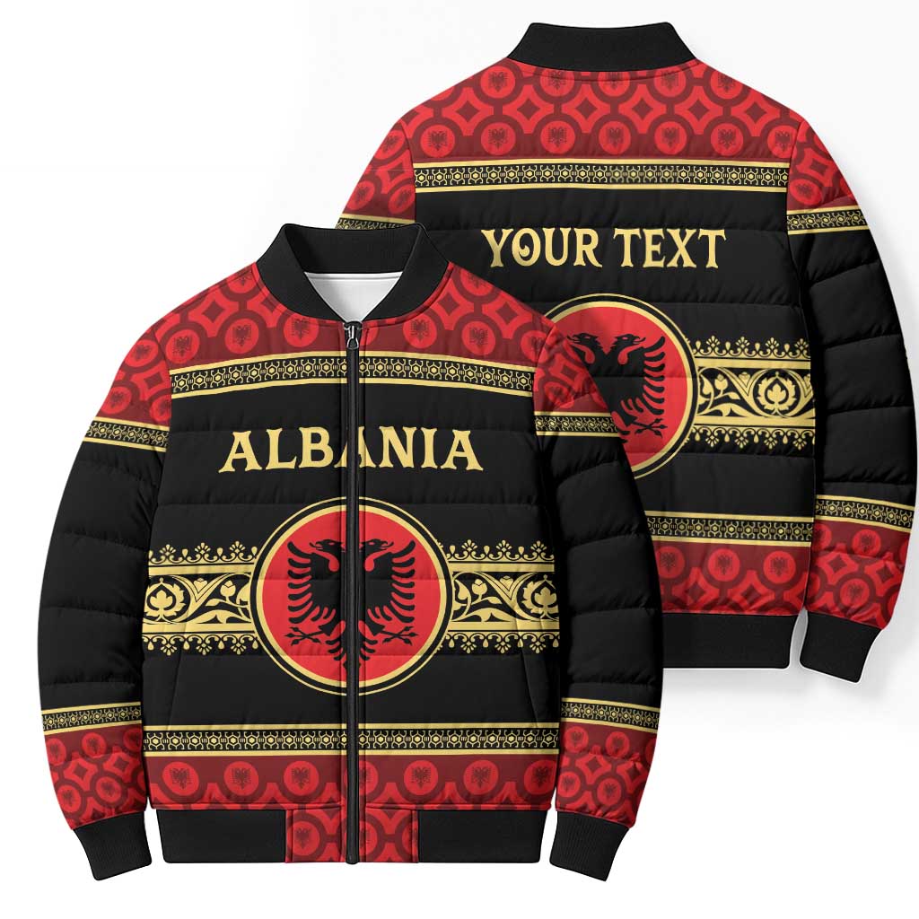 Personalized Albania Eagle Bomber Puffer Jacket Red and Black Heritage - Wonder Print Shop