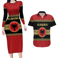 Personalized Albania Eagle Couples Matching Long Sleeve Bodycon Dress and Hawaiian Shirt Red and Black Heritage - Wonder Print Shop
