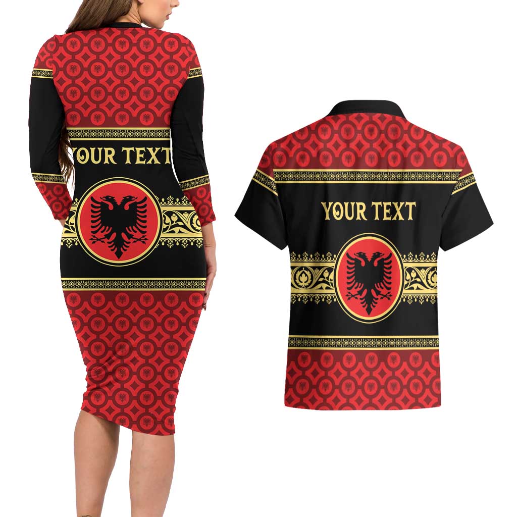 Personalized Albania Eagle Couples Matching Long Sleeve Bodycon Dress and Hawaiian Shirt Red and Black Heritage - Wonder Print Shop