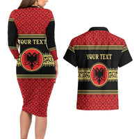 Personalized Albania Eagle Couples Matching Long Sleeve Bodycon Dress and Hawaiian Shirt Red and Black Heritage - Wonder Print Shop