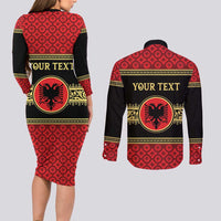 Personalized Albania Eagle Couples Matching Long Sleeve Bodycon Dress and Long Sleeve Button Shirt Red and Black Heritage - Wonder Print Shop