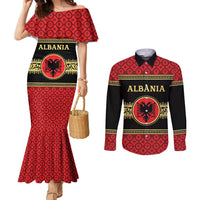 Personalized Albania Eagle Couples Matching Mermaid Dress and Long Sleeve Button Shirt Red and Black Heritage - Wonder Print Shop