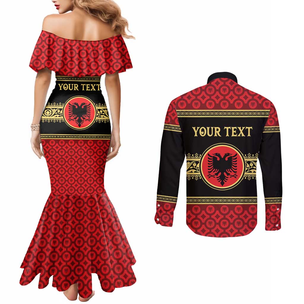 Personalized Albania Eagle Couples Matching Mermaid Dress and Long Sleeve Button Shirt Red and Black Heritage - Wonder Print Shop