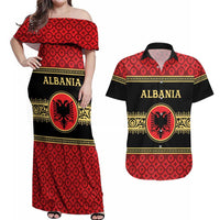 Personalized Albania Eagle Couples Matching Off Shoulder Maxi Dress and Hawaiian Shirt Red and Black Heritage - Wonder Print Shop