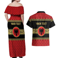 Personalized Albania Eagle Couples Matching Off Shoulder Maxi Dress and Hawaiian Shirt Red and Black Heritage - Wonder Print Shop