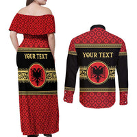 Personalized Albania Eagle Couples Matching Off Shoulder Maxi Dress and Long Sleeve Button Shirt Red and Black Heritage - Wonder Print Shop