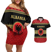 Personalized Albania Eagle Couples Matching Off Shoulder Short Dress and Hawaiian Shirt Red and Black Heritage - Wonder Print Shop