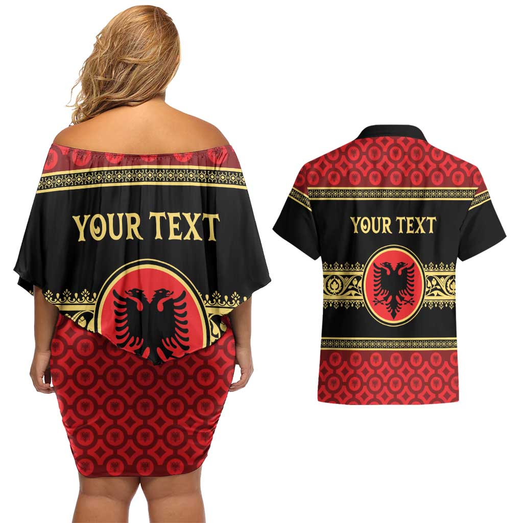 Personalized Albania Eagle Couples Matching Off Shoulder Short Dress and Hawaiian Shirt Red and Black Heritage - Wonder Print Shop