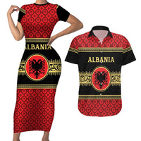 Personalized Albania Eagle Couples Matching Short Sleeve Bodycon Dress and Hawaiian Shirt Red and Black Heritage - Wonder Print Shop