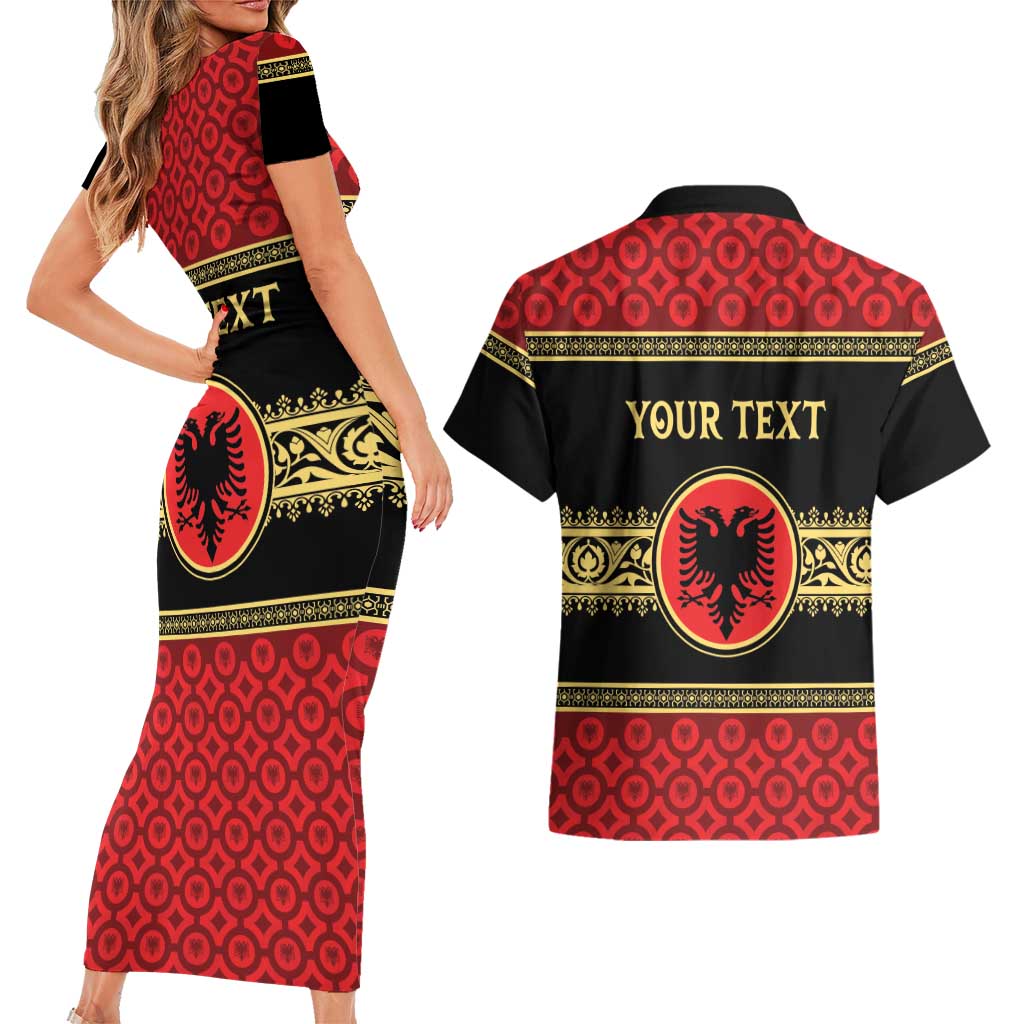 Personalized Albania Eagle Couples Matching Short Sleeve Bodycon Dress and Hawaiian Shirt Red and Black Heritage - Wonder Print Shop