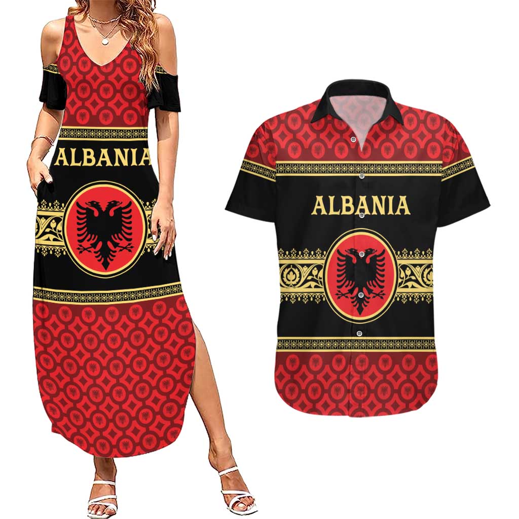Personalized Albania Eagle Couples Matching Summer Maxi Dress and Hawaiian Shirt Red and Black Heritage - Wonder Print Shop