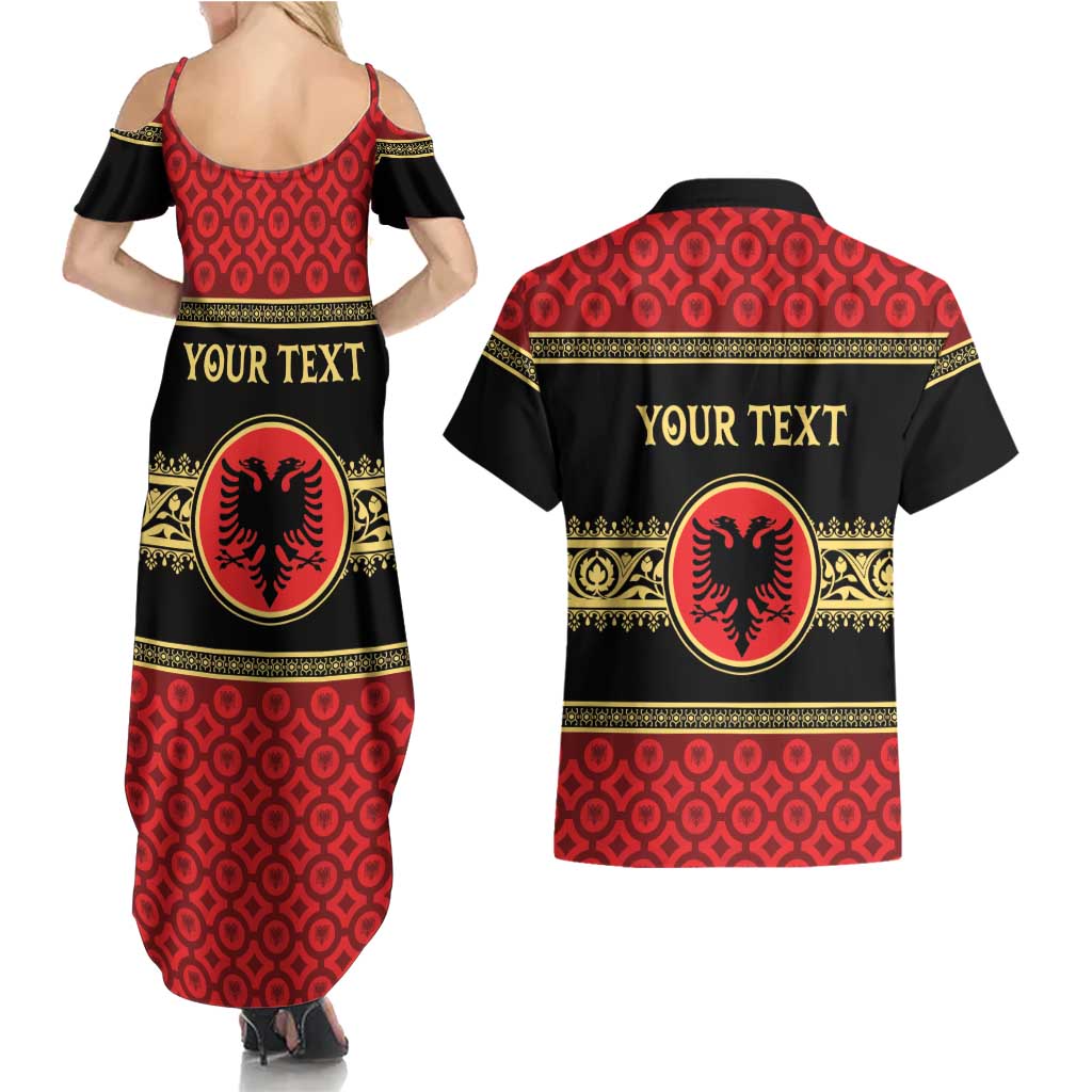 Personalized Albania Eagle Couples Matching Summer Maxi Dress and Hawaiian Shirt Red and Black Heritage - Wonder Print Shop