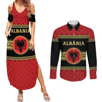 Personalized Albania Eagle Couples Matching Summer Maxi Dress and Long Sleeve Button Shirt Red and Black Heritage - Wonder Print Shop