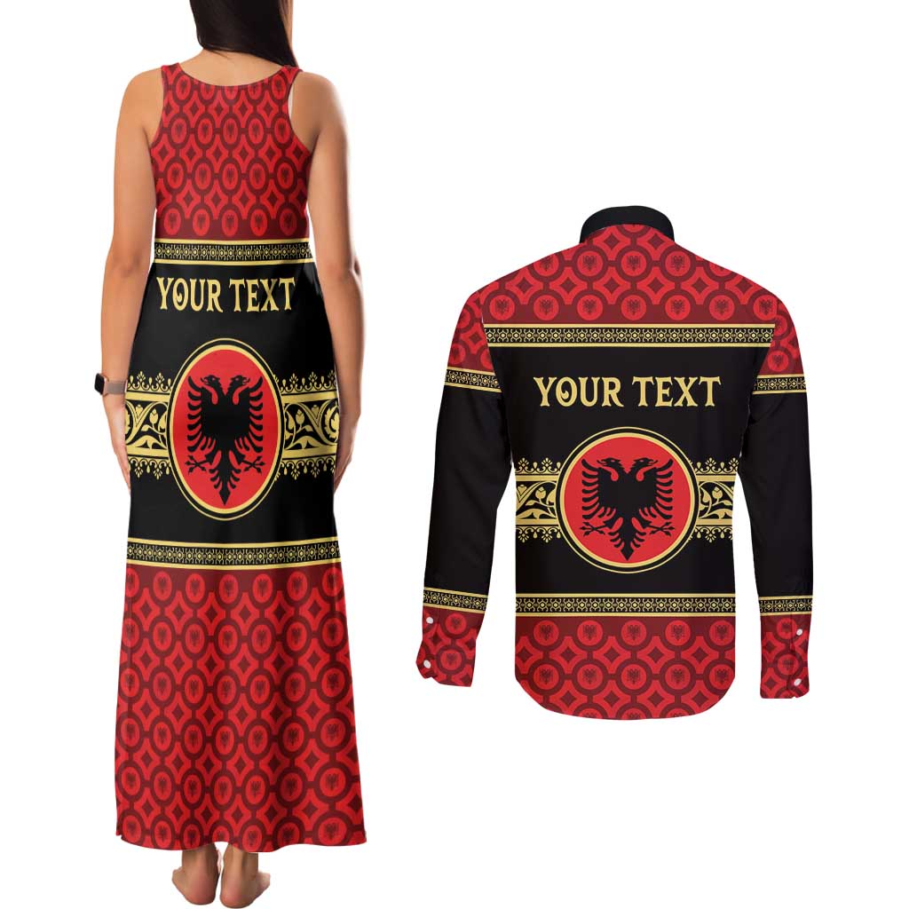 Personalized Albania Eagle Couples Matching Tank Maxi Dress and Long Sleeve Button Shirt Red and Black Heritage - Wonder Print Shop