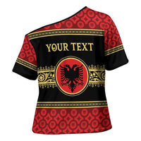 Personalized Albania Eagle Cross Shoulder Shirt Red and Black Heritage - Wonder Print Shop