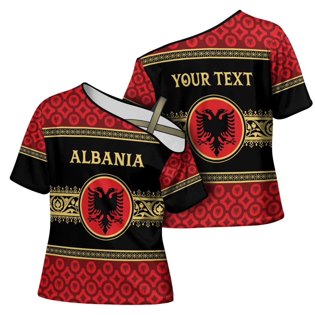 Personalized Albania Eagle Cross Shoulder Shirt Red and Black Heritage - Wonder Print Shop