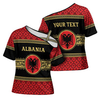 Personalized Albania Eagle Cross Shoulder Shirt Red and Black Heritage - Wonder Print Shop