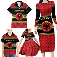 Personalized Albania Eagle Family Matching Long Sleeve Bodycon Dress and Hawaiian Shirt Red and Black Heritage - Wonder Print Shop