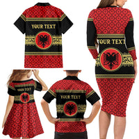 Personalized Albania Eagle Family Matching Long Sleeve Bodycon Dress and Hawaiian Shirt Red and Black Heritage - Wonder Print Shop
