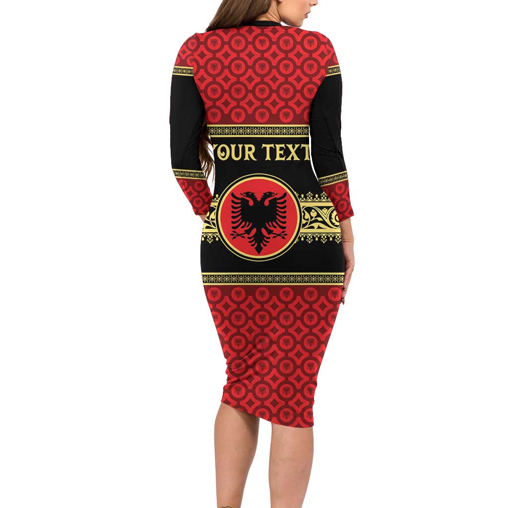 Personalized Albania Eagle Family Matching Long Sleeve Bodycon Dress and Hawaiian Shirt Red and Black Heritage - Wonder Print Shop