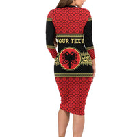 Personalized Albania Eagle Family Matching Long Sleeve Bodycon Dress and Hawaiian Shirt Red and Black Heritage - Wonder Print Shop