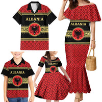 Personalized Albania Eagle Family Matching Mermaid Dress and Hawaiian Shirt Red and Black Heritage - Wonder Print Shop