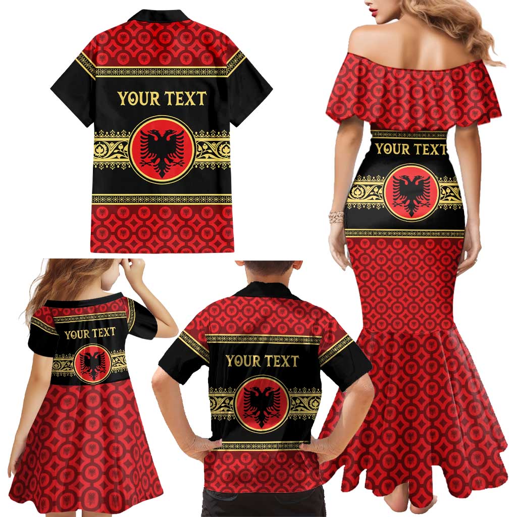 Personalized Albania Eagle Family Matching Mermaid Dress and Hawaiian Shirt Red and Black Heritage - Wonder Print Shop