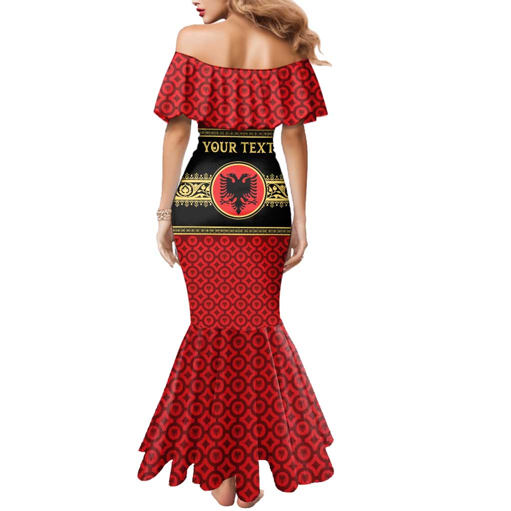 Personalized Albania Eagle Family Matching Mermaid Dress and Hawaiian Shirt Red and Black Heritage - Wonder Print Shop