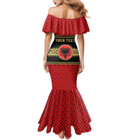Personalized Albania Eagle Family Matching Mermaid Dress and Hawaiian Shirt Red and Black Heritage - Wonder Print Shop
