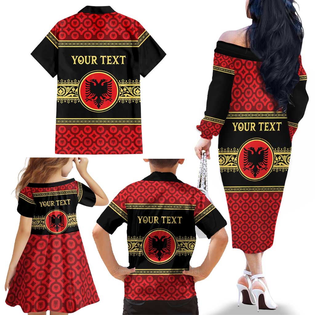 Personalized Albania Eagle Family Matching Off The Shoulder Long Sleeve Dress and Hawaiian Shirt Red and Black Heritage - Wonder Print Shop