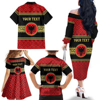 Personalized Albania Eagle Family Matching Off The Shoulder Long Sleeve Dress and Hawaiian Shirt Red and Black Heritage - Wonder Print Shop