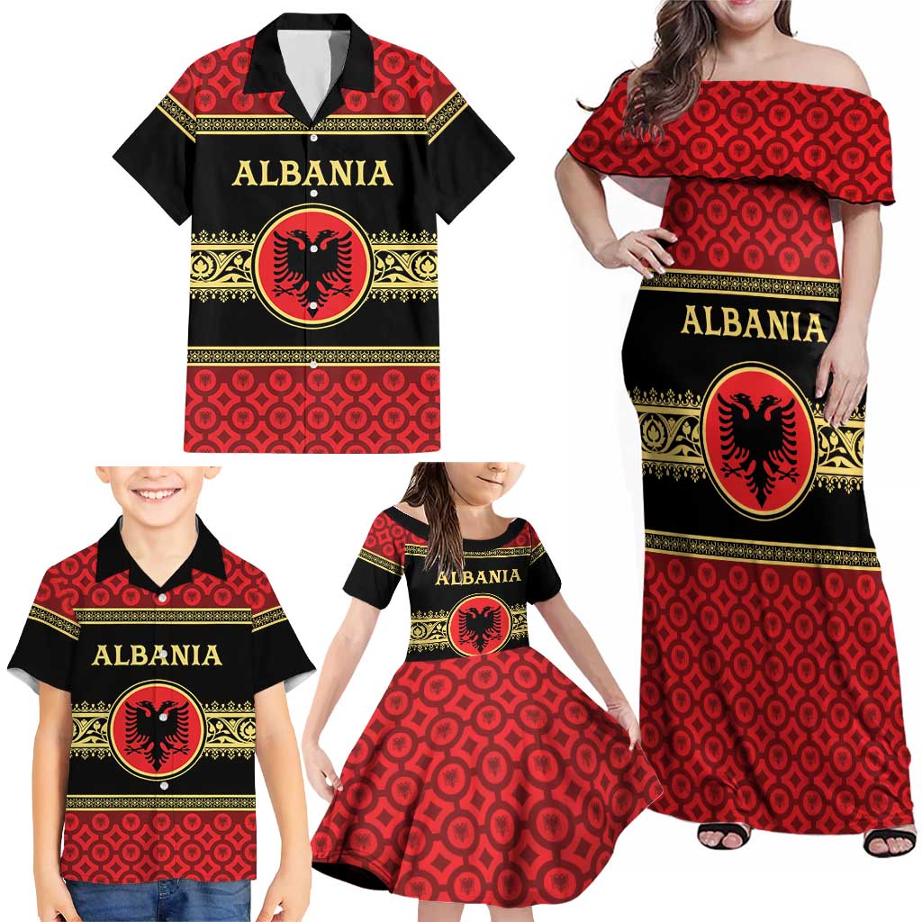 Personalized Albania Eagle Family Matching Off Shoulder Maxi Dress and Hawaiian Shirt Red and Black Heritage - Wonder Print Shop