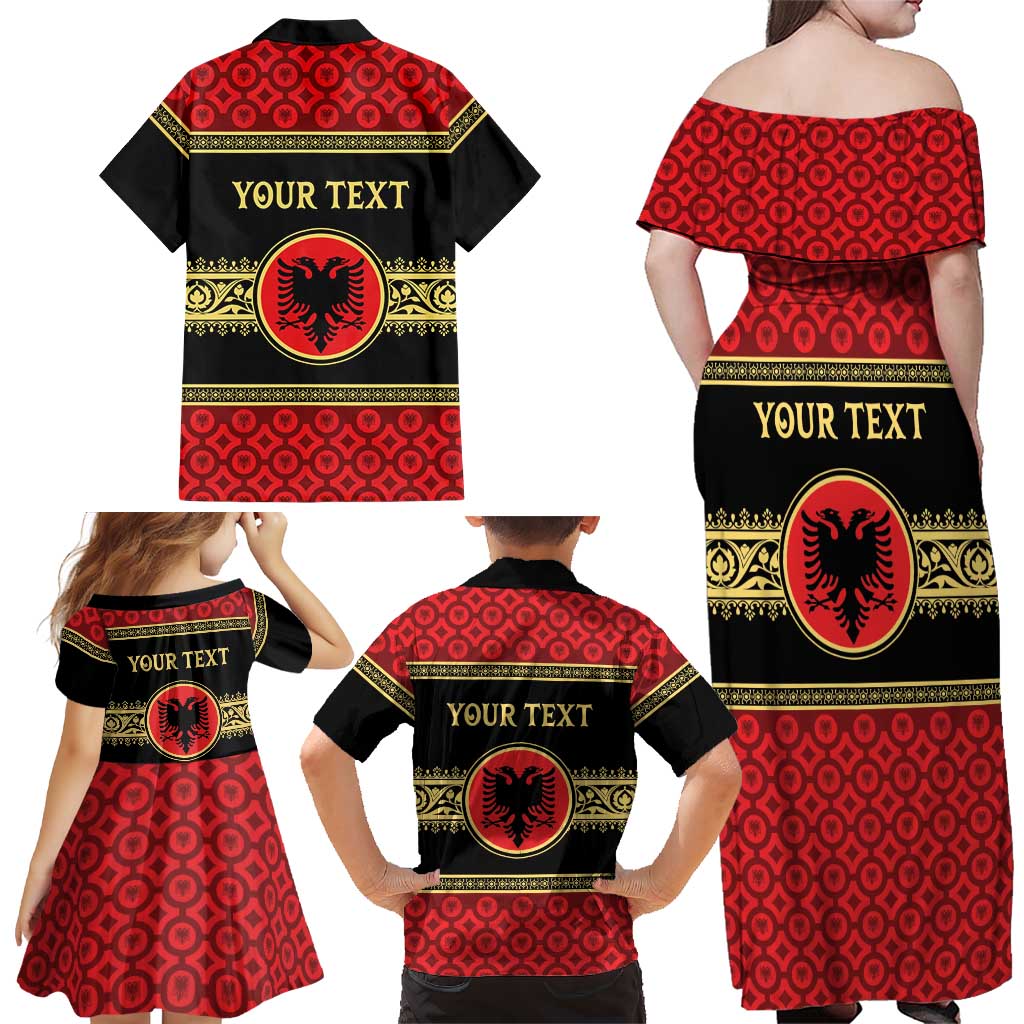 Personalized Albania Eagle Family Matching Off Shoulder Maxi Dress and Hawaiian Shirt Red and Black Heritage - Wonder Print Shop