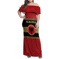 Personalized Albania Eagle Family Matching Off Shoulder Maxi Dress and Hawaiian Shirt Red and Black Heritage - Wonder Print Shop