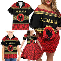 Personalized Albania Eagle Family Matching Off Shoulder Short Dress and Hawaiian Shirt Red and Black Heritage - Wonder Print Shop