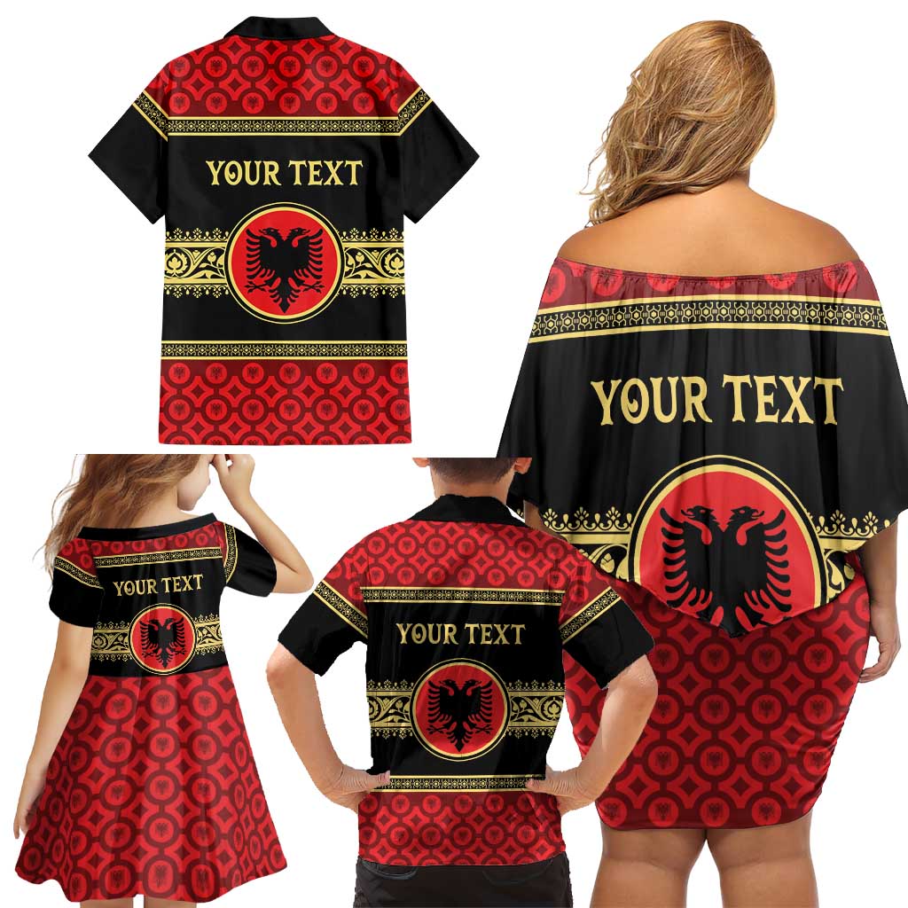 Personalized Albania Eagle Family Matching Off Shoulder Short Dress and Hawaiian Shirt Red and Black Heritage - Wonder Print Shop