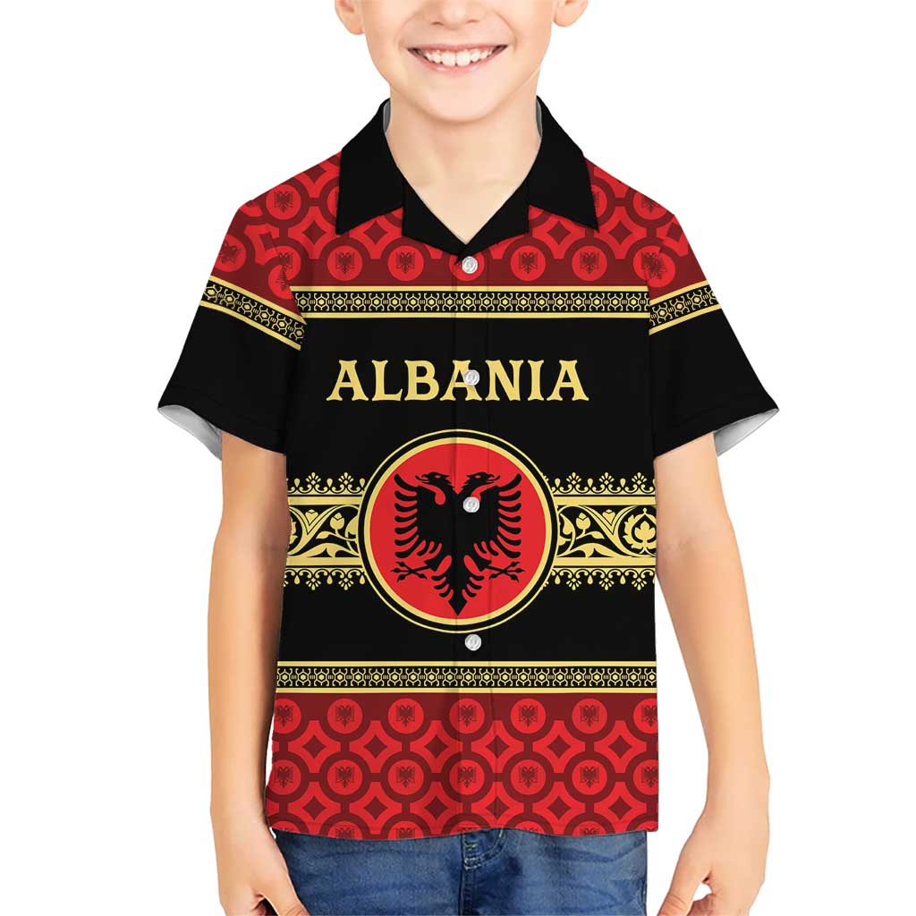 Personalized Albania Eagle Family Matching Off Shoulder Short Dress and Hawaiian Shirt Red and Black Heritage - Wonder Print Shop