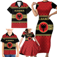 Personalized Albania Eagle Family Matching Short Sleeve Bodycon Dress and Hawaiian Shirt Red and Black Heritage - Wonder Print Shop