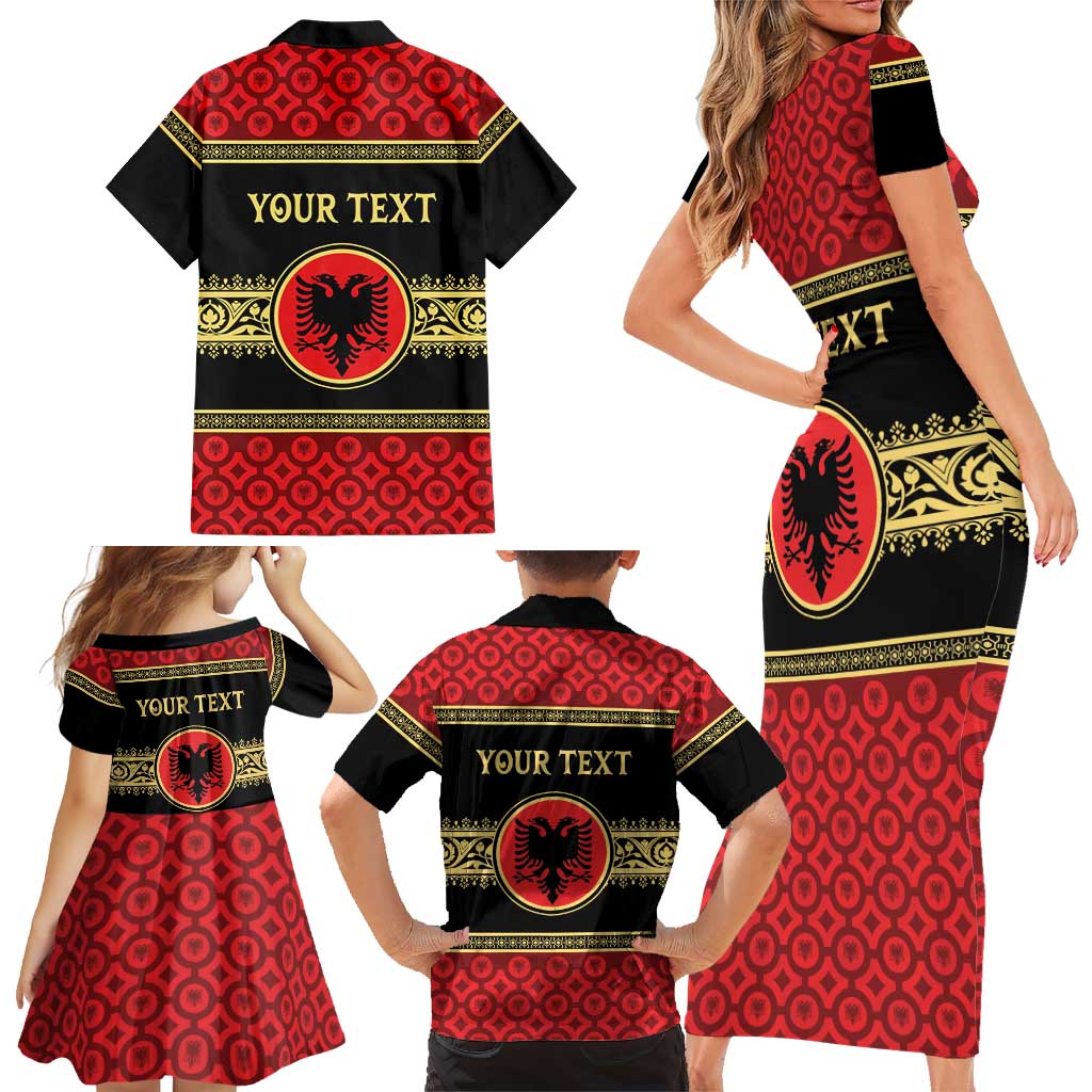 Personalized Albania Eagle Family Matching Short Sleeve Bodycon Dress and Hawaiian Shirt Red and Black Heritage - Wonder Print Shop