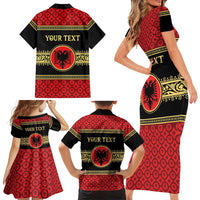 Personalized Albania Eagle Family Matching Short Sleeve Bodycon Dress and Hawaiian Shirt Red and Black Heritage - Wonder Print Shop