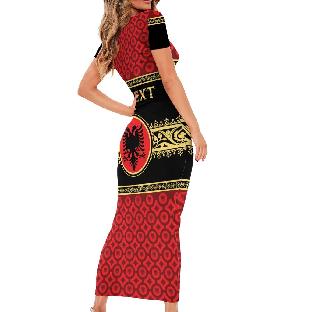 Personalized Albania Eagle Family Matching Short Sleeve Bodycon Dress and Hawaiian Shirt Red and Black Heritage - Wonder Print Shop